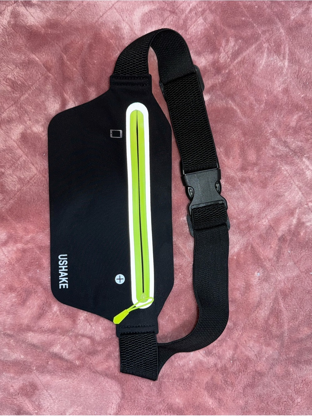 USH AKE Black Running Waist Belt with Neon Green Zipper